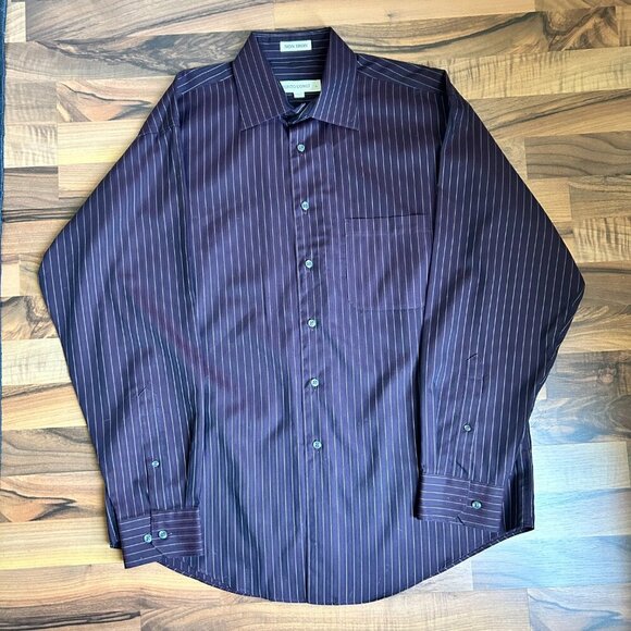 Pronto-Uomo Non-Iron Deep Purple 100% Cotton Pinstripe Button Down Dress Shirt - Picture 3 of 6
